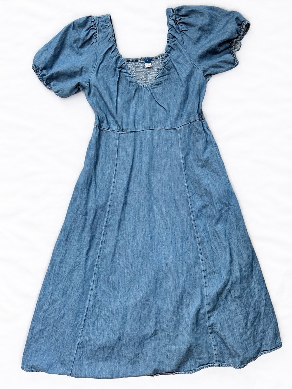 Old Navy Chambray Denim Puff Sleeve Midi Dress Blue Size Large
